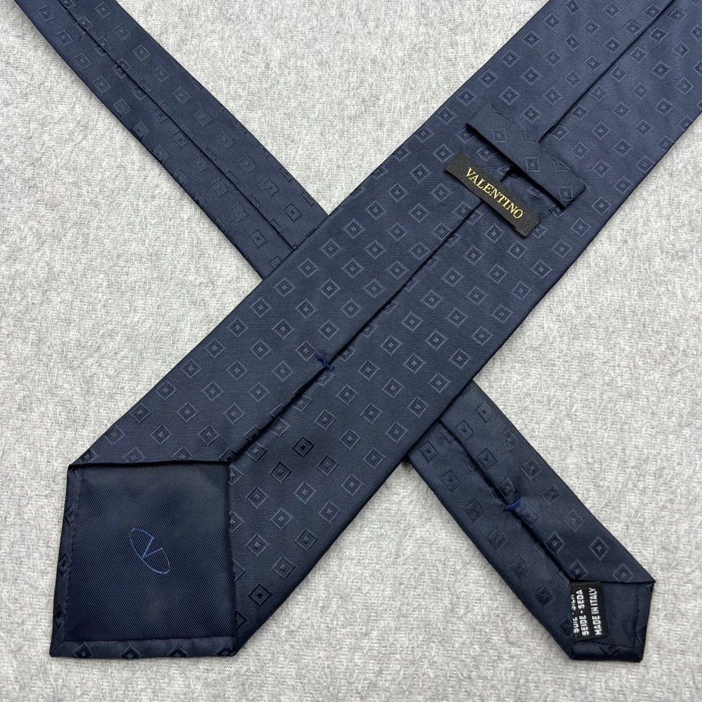 Valentino 100% Silk Tie Mens Blue Geometric Square Italy Made Luxury Designer